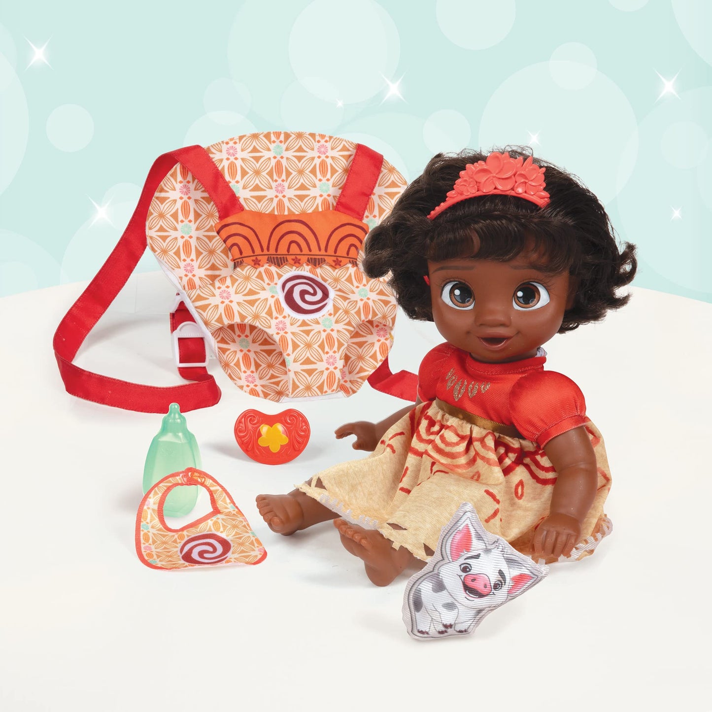 Disney Princess Moana Baby Doll Deluxe with Tiara, Carrier, Plush Friend, Pacifier, Bib & Baby Bottle [Amazon Exclusive]
