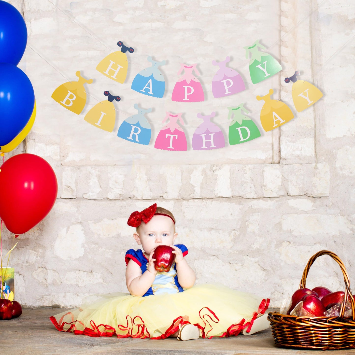 Princess Dress Happy Birthday Banner - Princess Birthday Party Decorations,Gril First/1st Party Bunting,Photo Prop Banner (Princess-1)