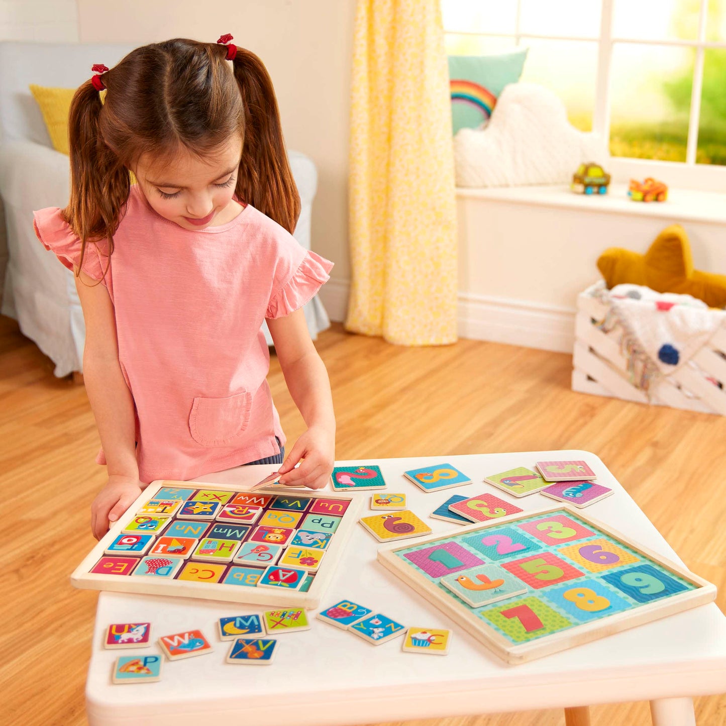 B. toys Wooden Puzzles, Puzzle Pals Magnetic Alphabet and Numbers