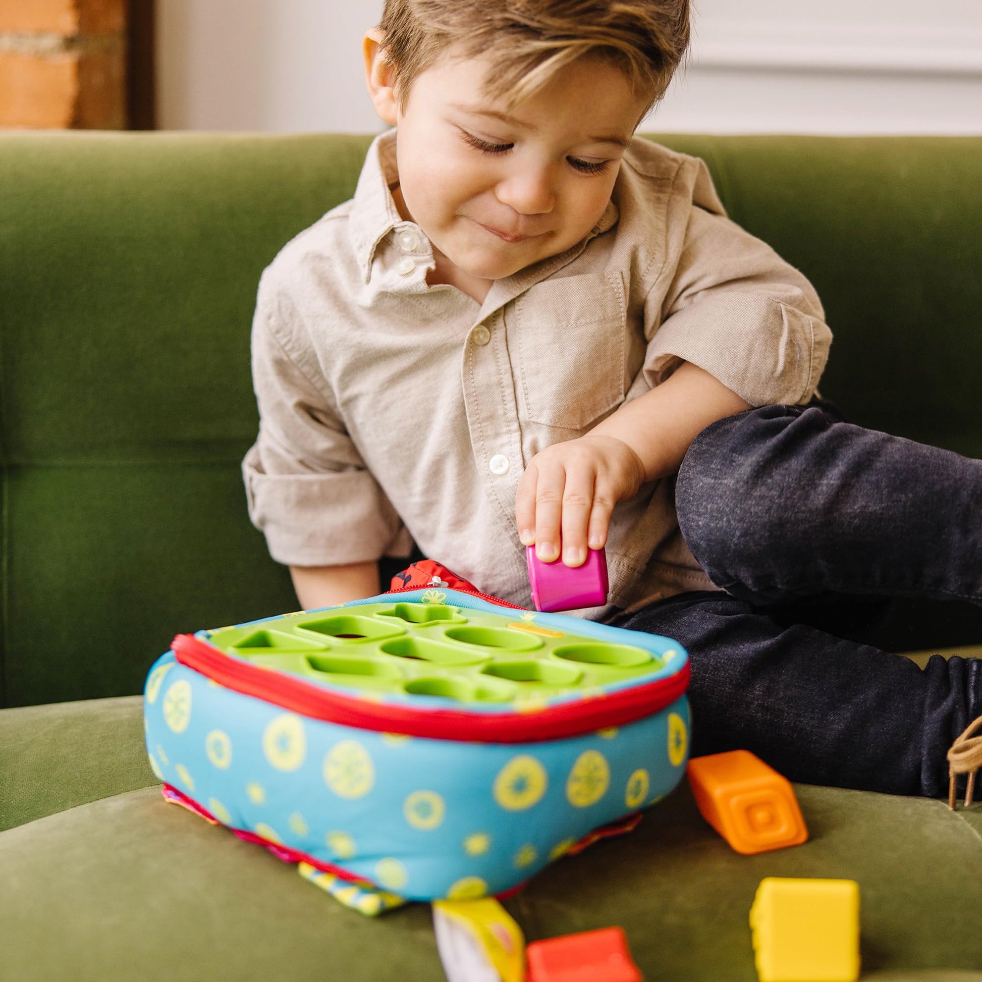 Melissa & Doug K’s Kids Take-Along Shape Sorter, 9 Textured Building Blocks & Soft Sensory Activity Bag, Montessori-Inspired Baby Toys for Toddlers,
