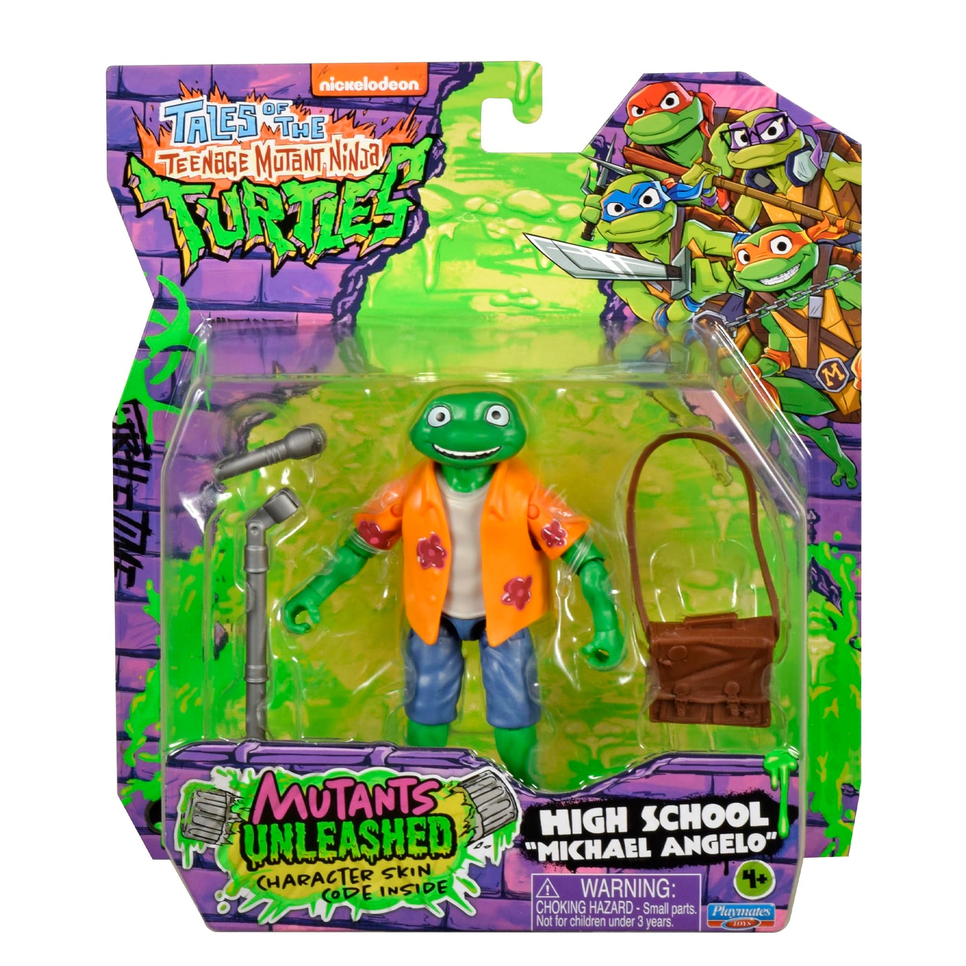 Teenage Mutant Ninja Turtles Tales of The High School Michael Angelo 4.5 Inch Action Figure Mutants Unleashed Character Skin Code Inside