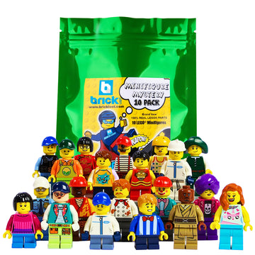 Brick Loot Minifigures Pack of 10, Random Minifigure Pack, Set of Authentic Minifigs, Unique Brick Characters with Accessories, Compatible Toy