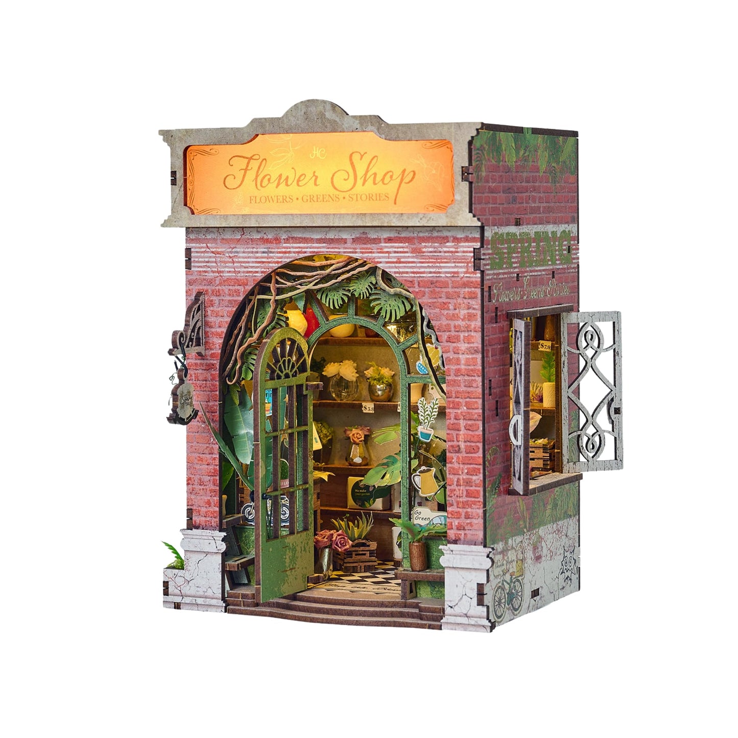 Hands Craft Flower Shop DIY Book Nook Kit with Touch LED Lights - 248-Piece 3D Puzzle, Miniature House Bookshelf Insert - Floral Store Wooden Craft