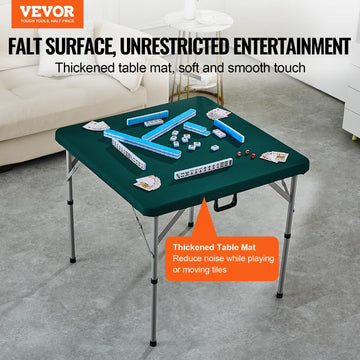 VEVOR Mahjong Table, Fold-in-Half 4 Player Card Table with Wear-Resistant Green Tabletop, Portable Bi-Folding Square Domino Table with Carrying Handle
