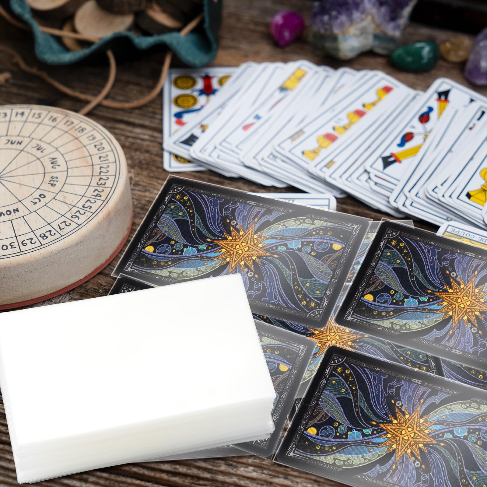 Maitys 300 Pack Clear Tarot Card Sleeves (72x122mm) 200?M Thick, Non-Glare Compatible with TCG & Board Game Cards