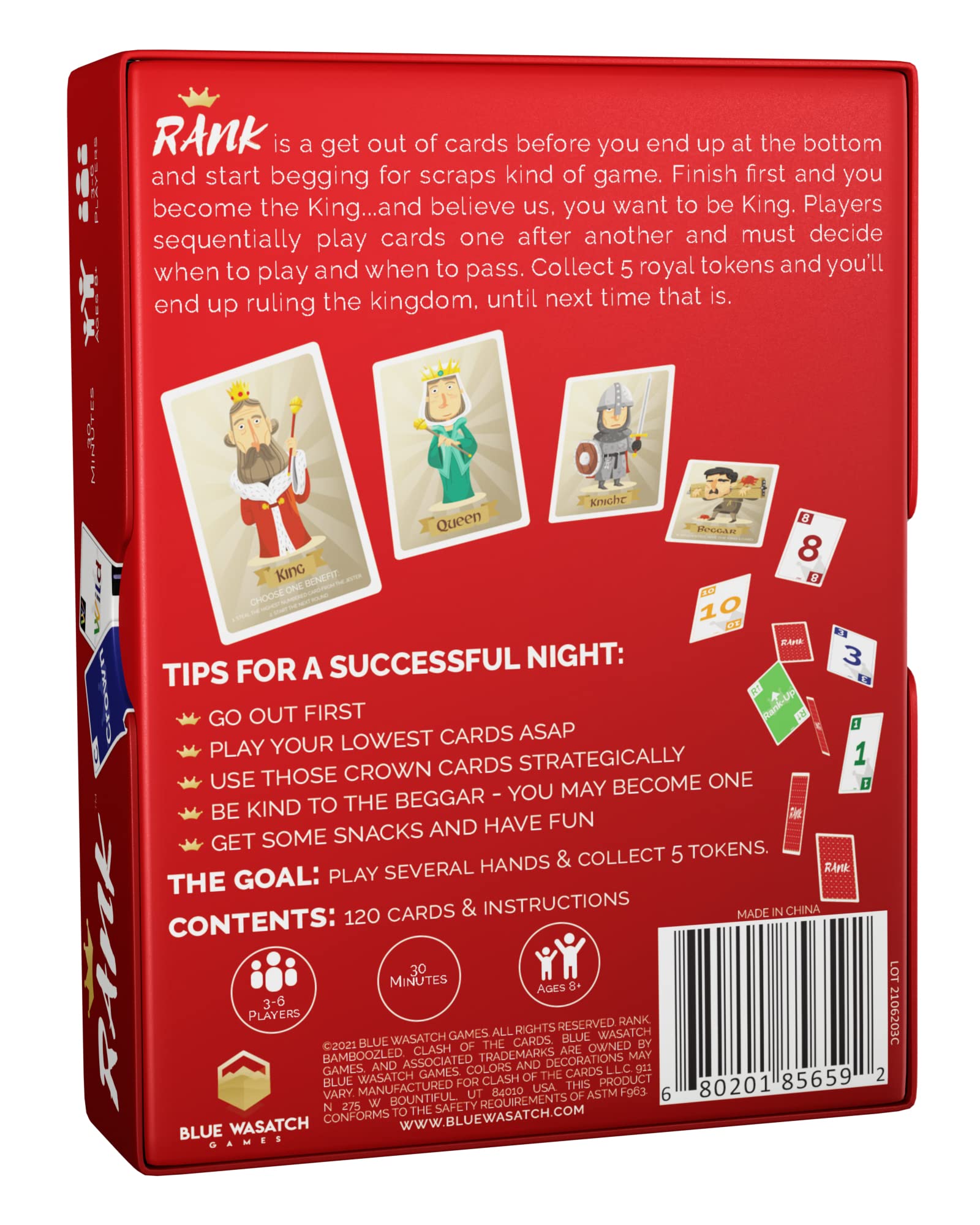 Blue Wasatch Games Rank - A Royally Fun Card Game for Friends and Family Where Someone Can Rise from Beggar and Rule as King
