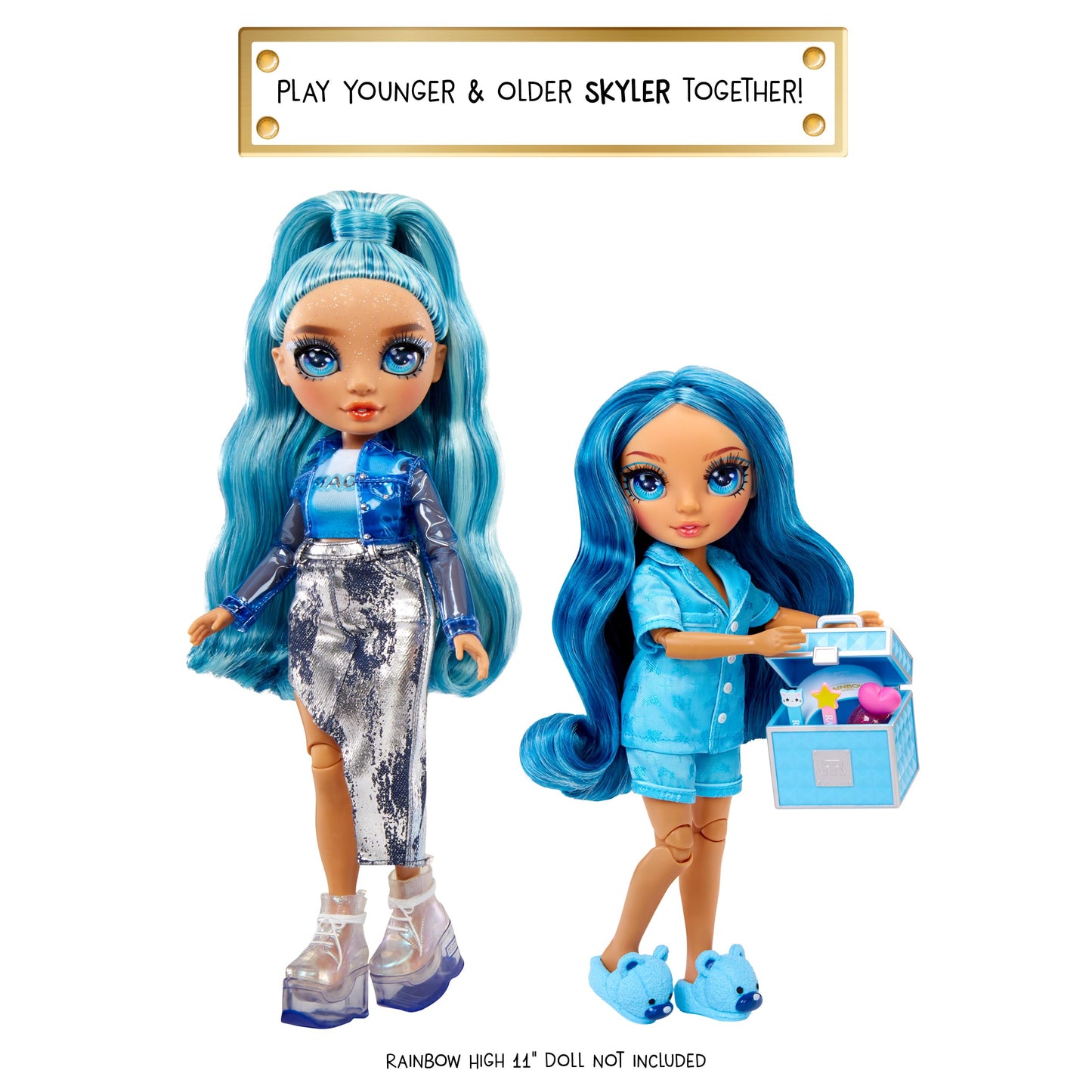 Rainbow High Jr High PJ Party - Skyler, Blue 9" Posable Fashion Doll with Soft Onesie, Slippers, Fun Play Accessories, Great Toy Gift for Girls Kids