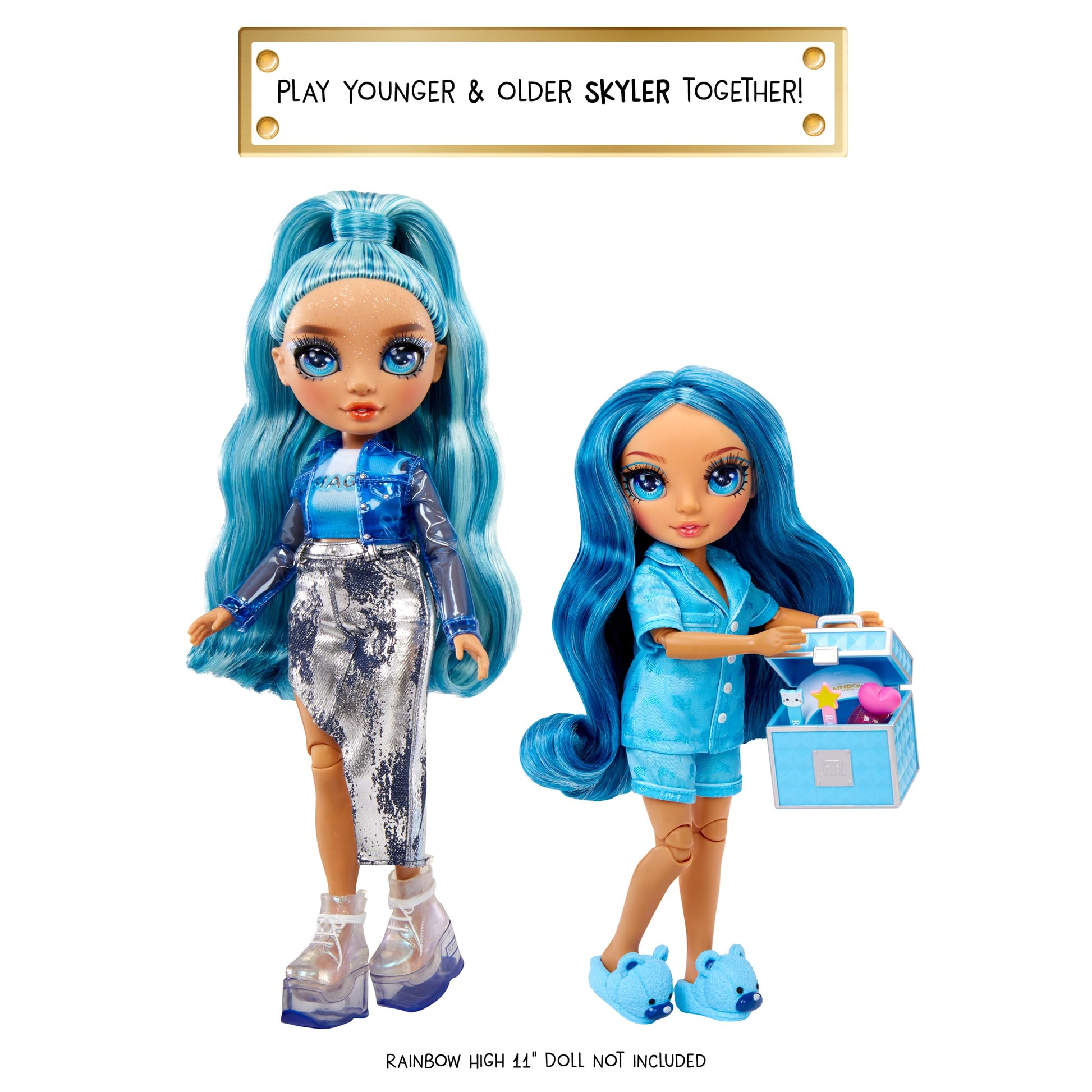 Rainbow High Jr High PJ Party - Skyler, Blue 9" Posable Fashion Doll with Soft Onesie, Slippers, Fun Play Accessories, Great Toy Gift for Girls Kids
