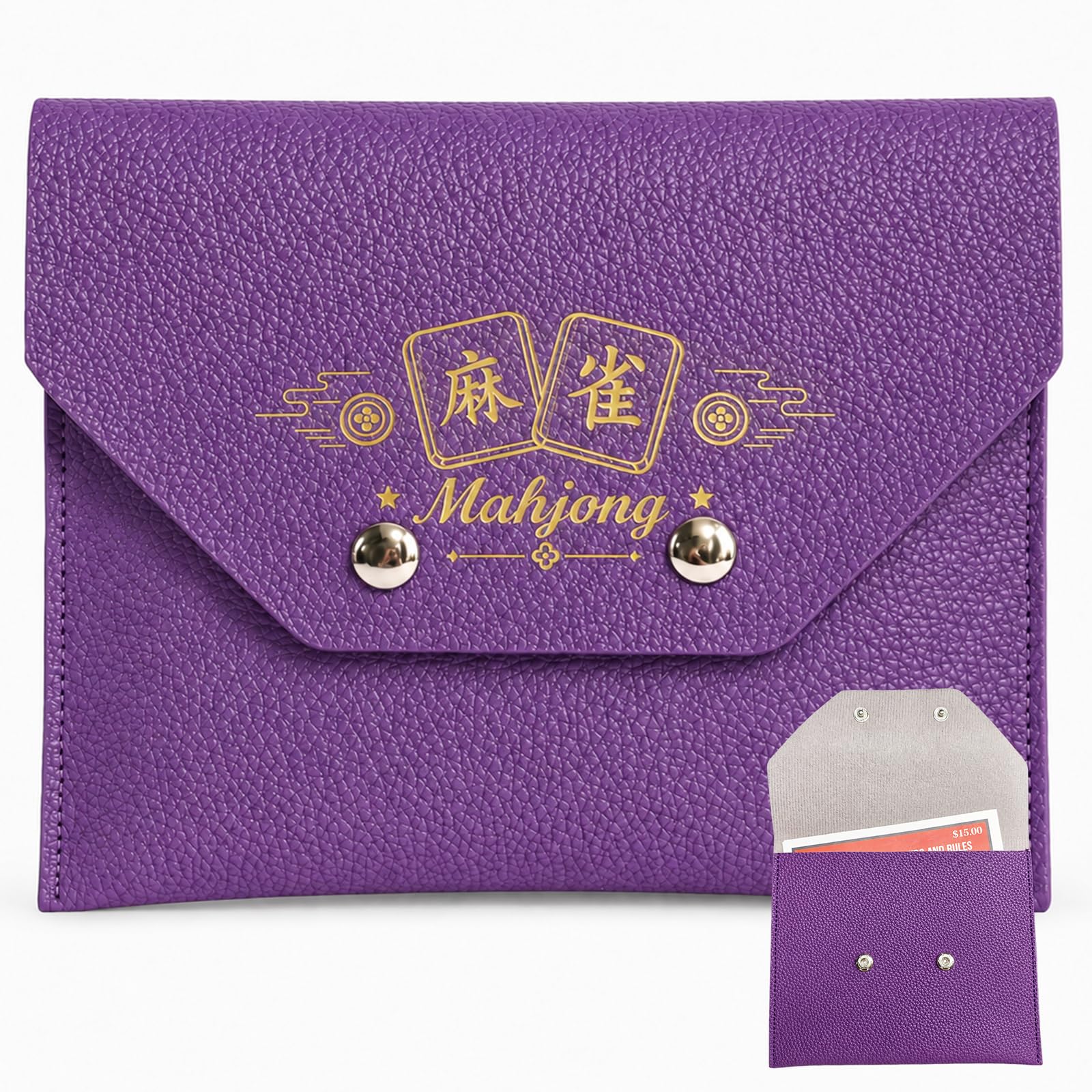 PU Leather Mahjong Card Sleeve Holder, 7x5.5 Inch Magnetic Closure?Purple?