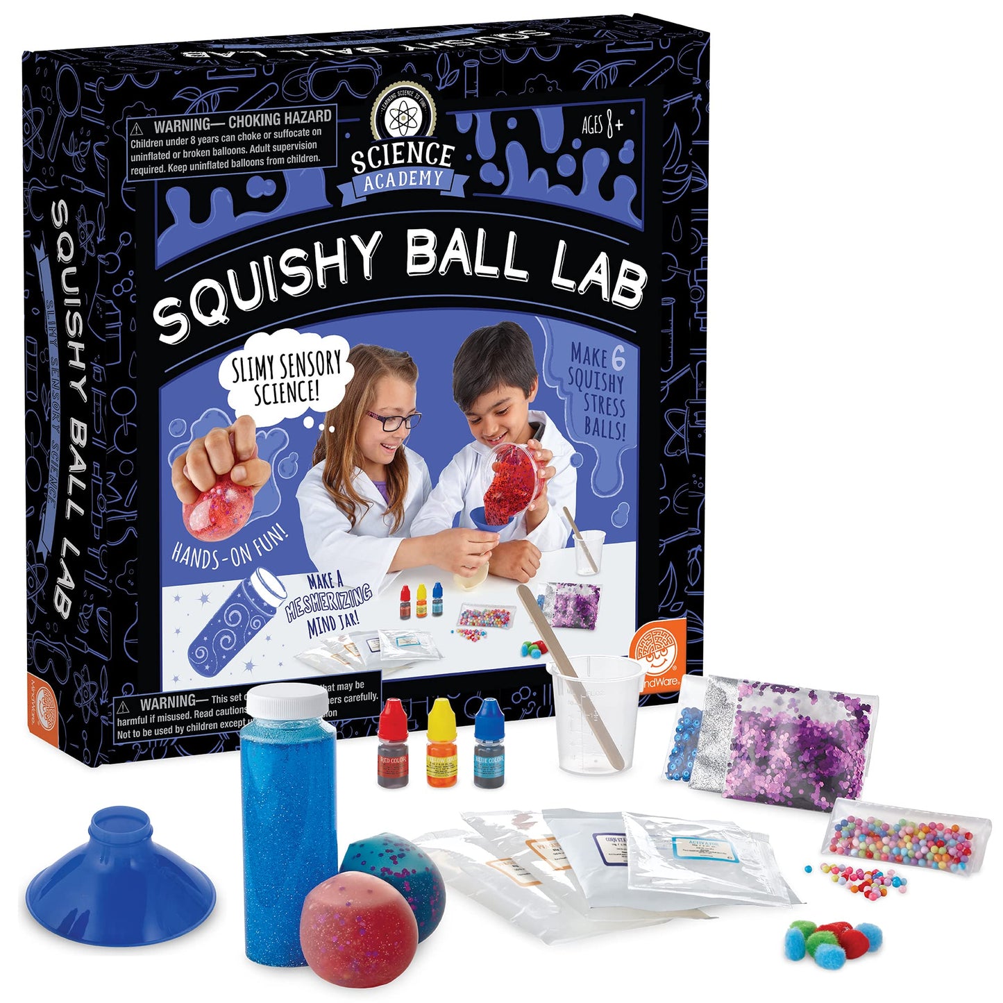 MindWare Science Academy Squishy Ball lab - Kids & Teens Make 3 Squishy Ball Stress Toys with Our 35pc Set - Wild & Weird Experiments for Boys & Girls
