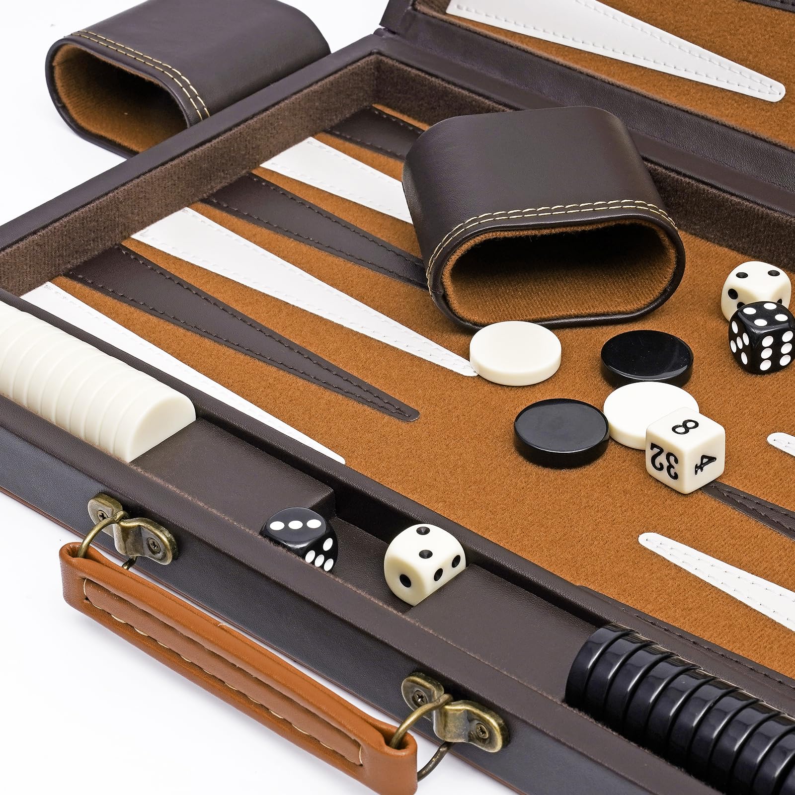 Backgammon Sets for Adults, 15 Inch PU Leather Backgammon Set, Portable Travel Backgammon Board Game, Classic Strategy Checkerboard Design Backgammon