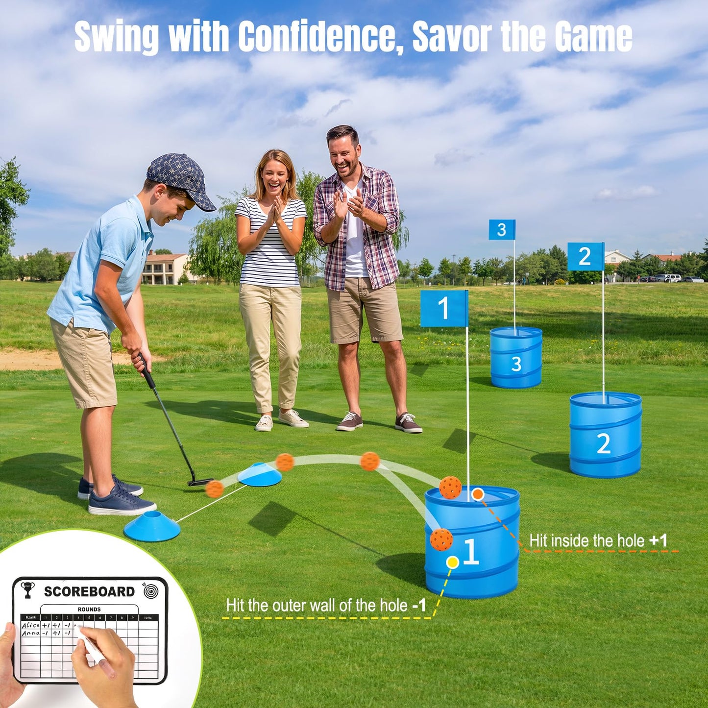 MoKo Backyard Golf Game, Portable Battle Golf Set with 6 Buckets,No Clubs