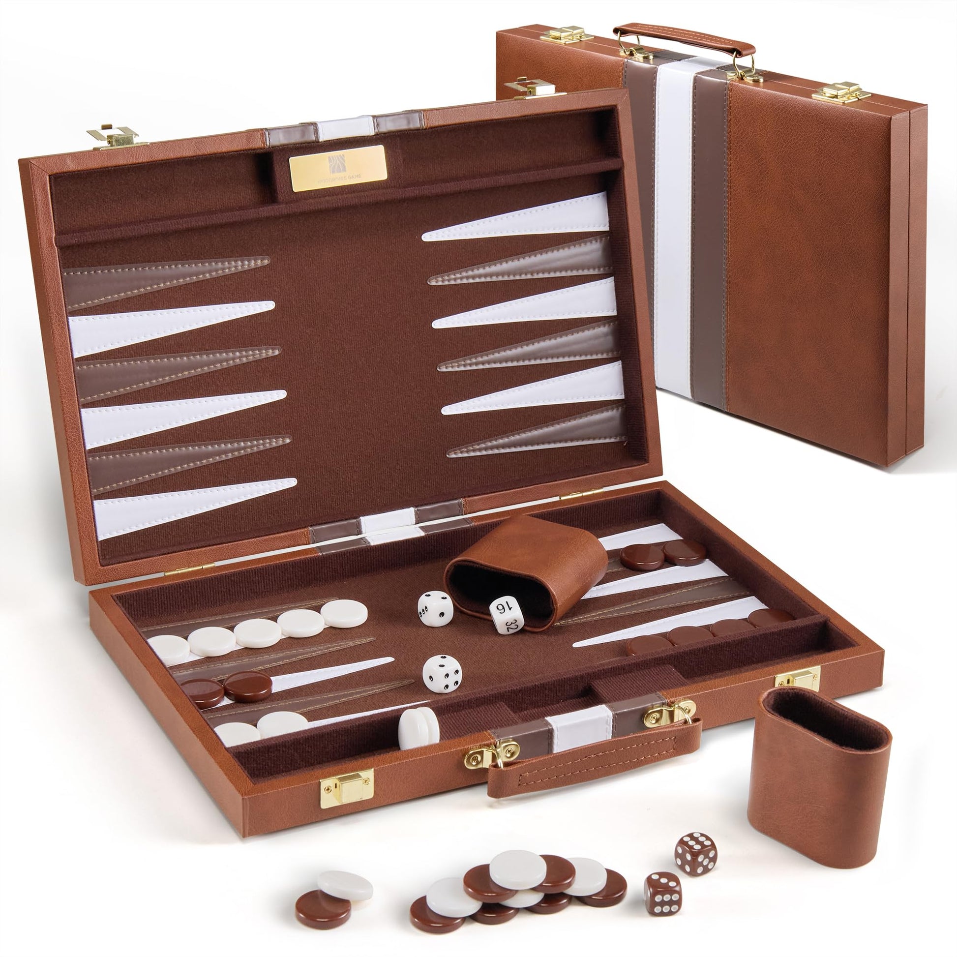 Backgammon Sets for Adults - 15 inch Classic Board Games with Premium Leather Case - Travel Backgammon Strategy Game Set for 2 Players - Portable