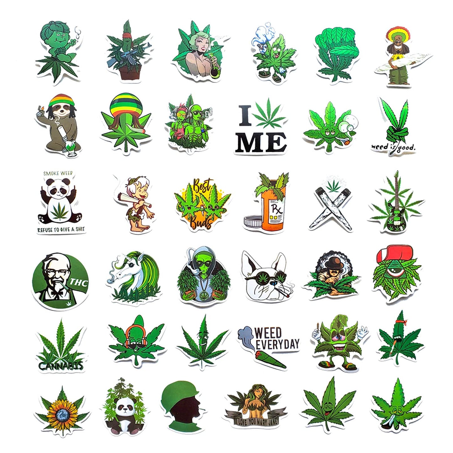 90 pcs Smoking Green Sticker Pack - Use as Cannabis Weed Leaf Stickers, Trippy Stoner Stickers, Marijuana 420 Theme Decors on Bong, Skateboard