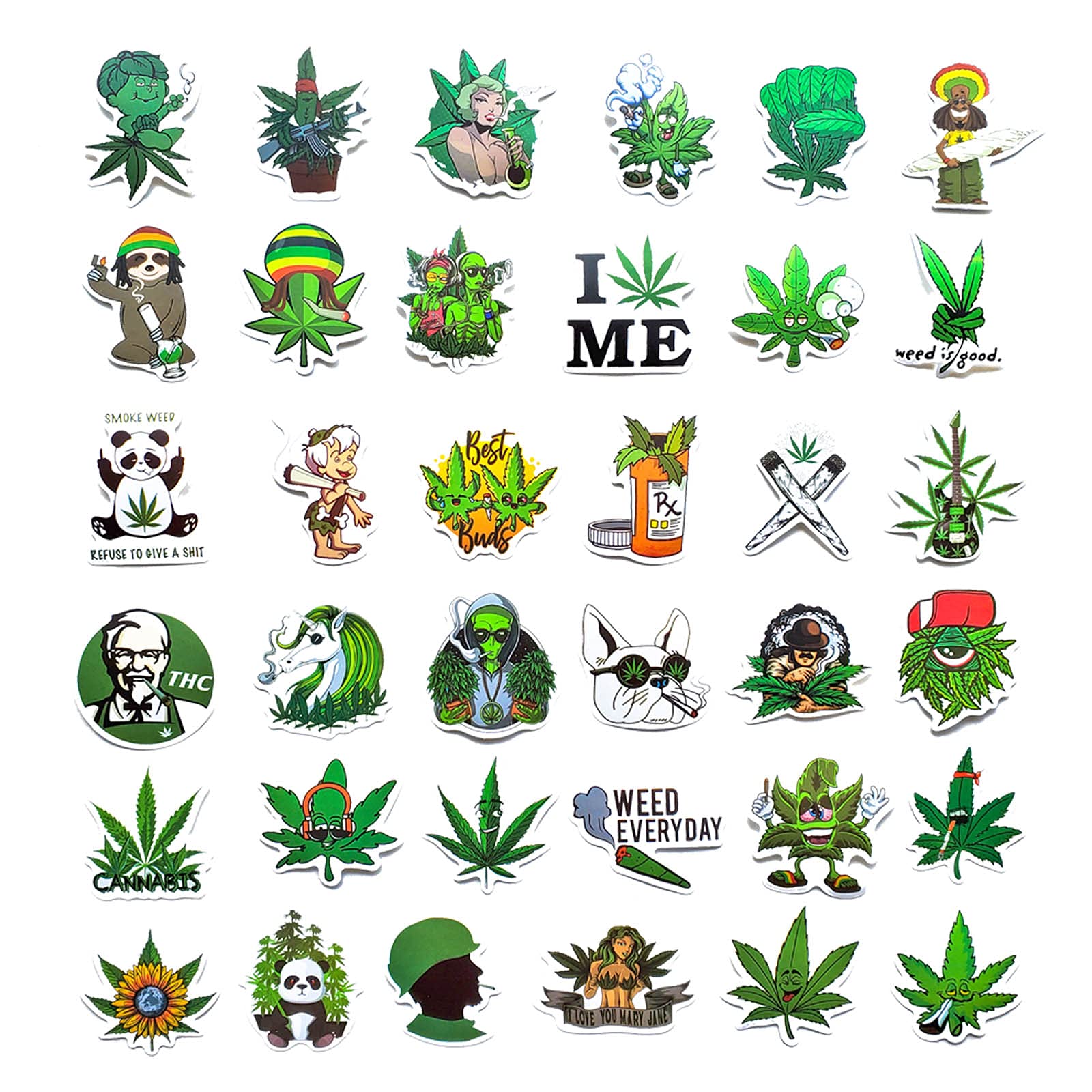 90 pcs Smoking Green Sticker Pack - Use as Cannabis Weed Leaf Stickers, Trippy Stoner Stickers, Marijuana 420 Theme Decors on Bong, Skateboard