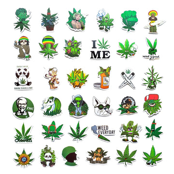 90 pcs Smoking Green Sticker Pack - Use as Cannabis Weed Leaf Stickers, Trippy Stoner Stickers, Marijuana 420 Theme Decors on Bong, Skateboard