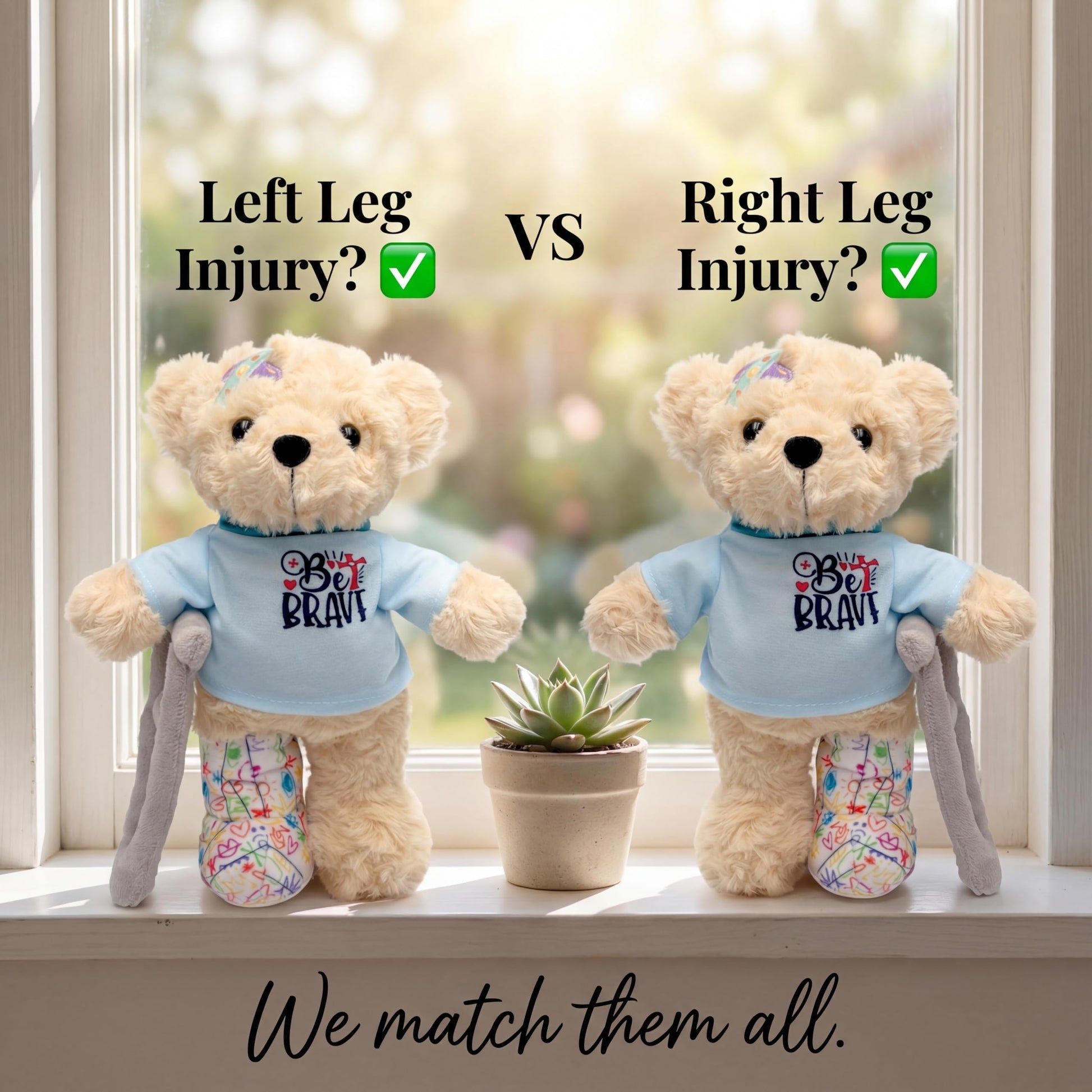 SHSEEN Broken Leg Teddy Bear, 10 Inch Get Well Soon Plush with Crutch