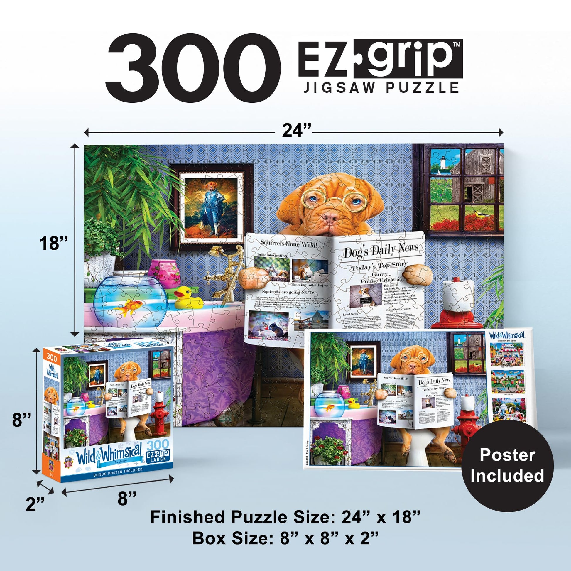 MasterPieces 300 Piece EZ Grip Jigsaw Puzzle for Adults and Family - The Library - 18" x 24"