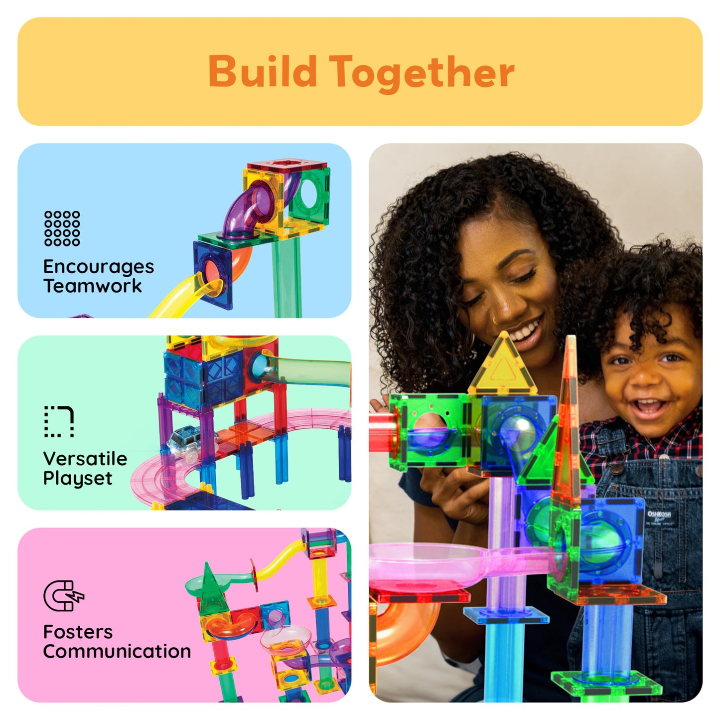 PicassoTiles 108 Pcs Marble Run with Race Track Set with Magnetic Tiles Cars and Marbles STEM Learning Toy 3-in-1 Building Construction Kit for Indoor