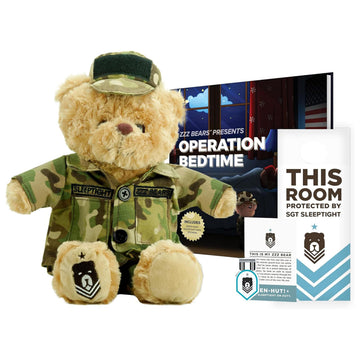 ZZZ Bears SGT Sleeptight Army Teddy Bear with Storybook & Sleep System, Comforting Gift for Army Kids, Helps with Bedtime Routine, Deployment