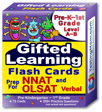 TestingMom.com NNAT and OLSAT Test Prep Flash Cards - NYC Gifted and Talented - Kindergarten (Level A) - Grade 1 (Level B) - 140+ Practice Questions