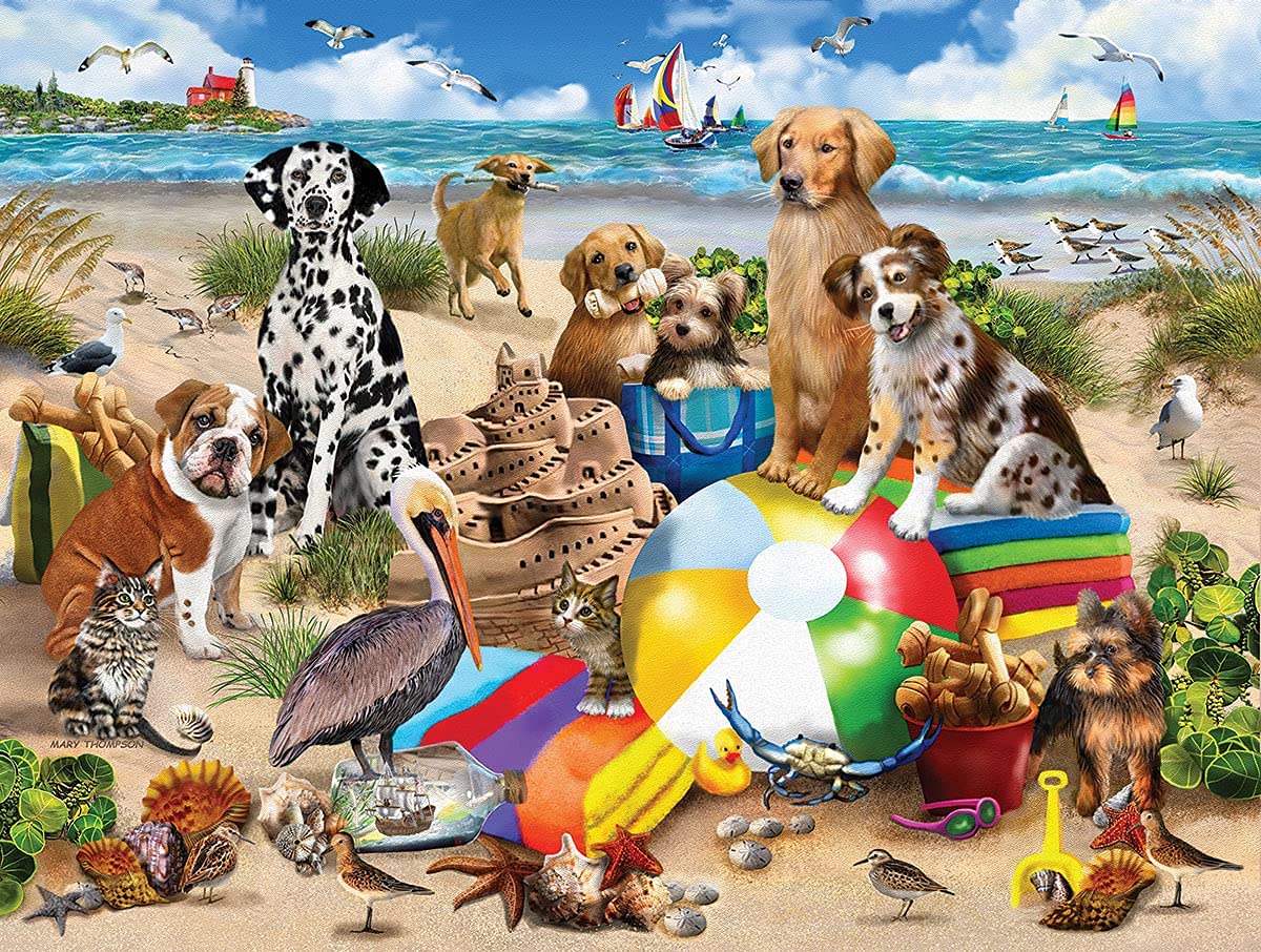 White Mountain 500 Piece Jigsaw Puzzle Summer Dog Gift, Beach Buddies
