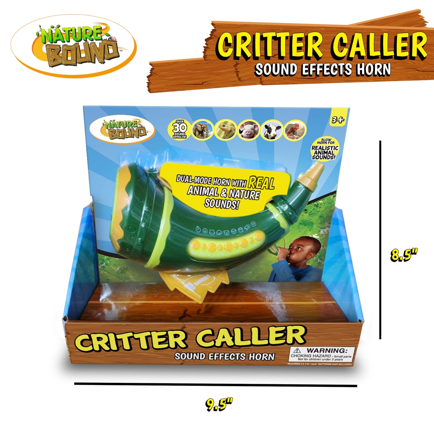 Critter Caller Sound Effects Horn for Kids - Over 30 Real Animal & Nature Sounds When You Blow in Horn -Nature Toy for Outdoor Exploration, Pretend