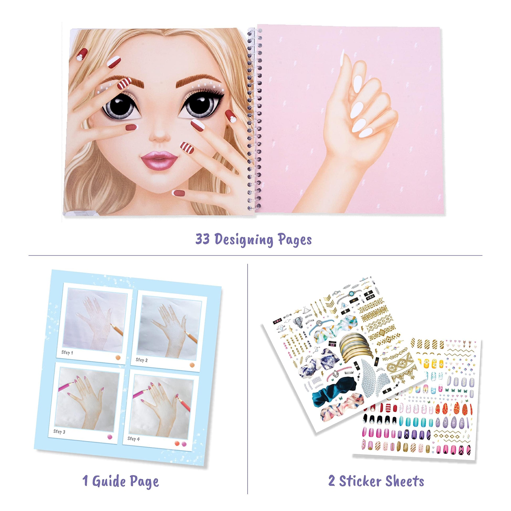 BSCOOL - Drawing, Coloring & Activity Book. Nail Design Book with Stickers and Guides. Fashion Design Sketchbook for Kids 5 and up. Little Designer