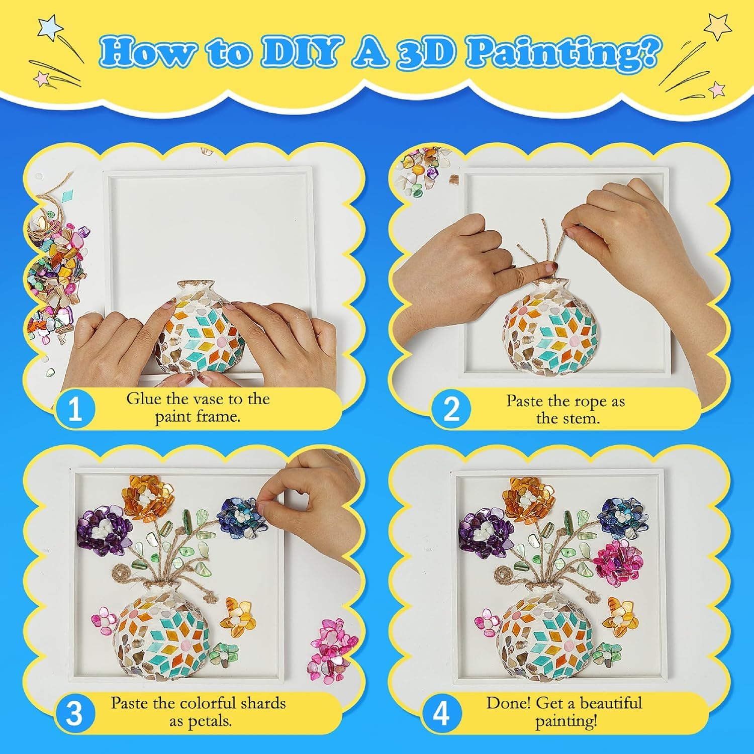 Kssiaz DIY Vase Mosaic Painting Kit, DIY Mosaic Arts and Craft Kits with Vase Flower Mosaic Accessories, Handmade Sticker Painting Gem Art Kit