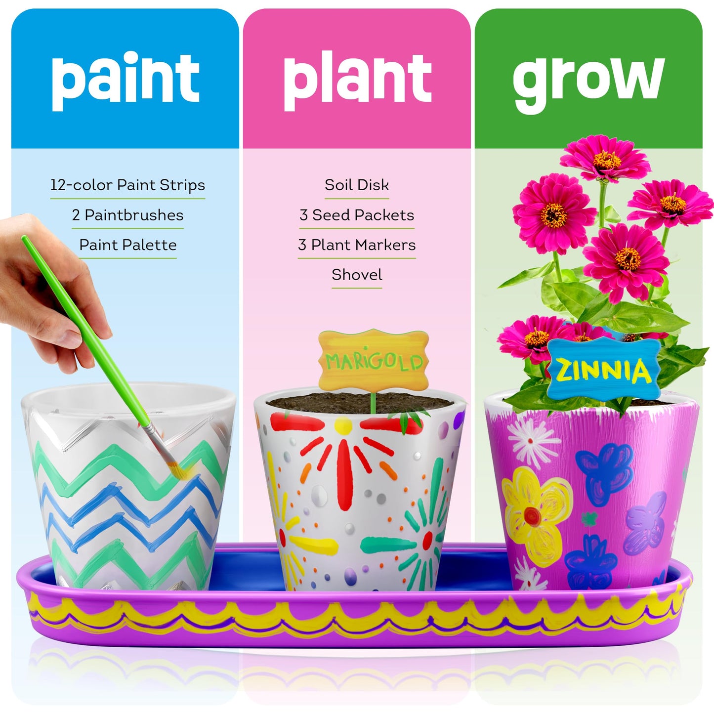 Paint & Plant Flower Garden Kit for Kids - Stoneware Pots, Seeds, Paint Set