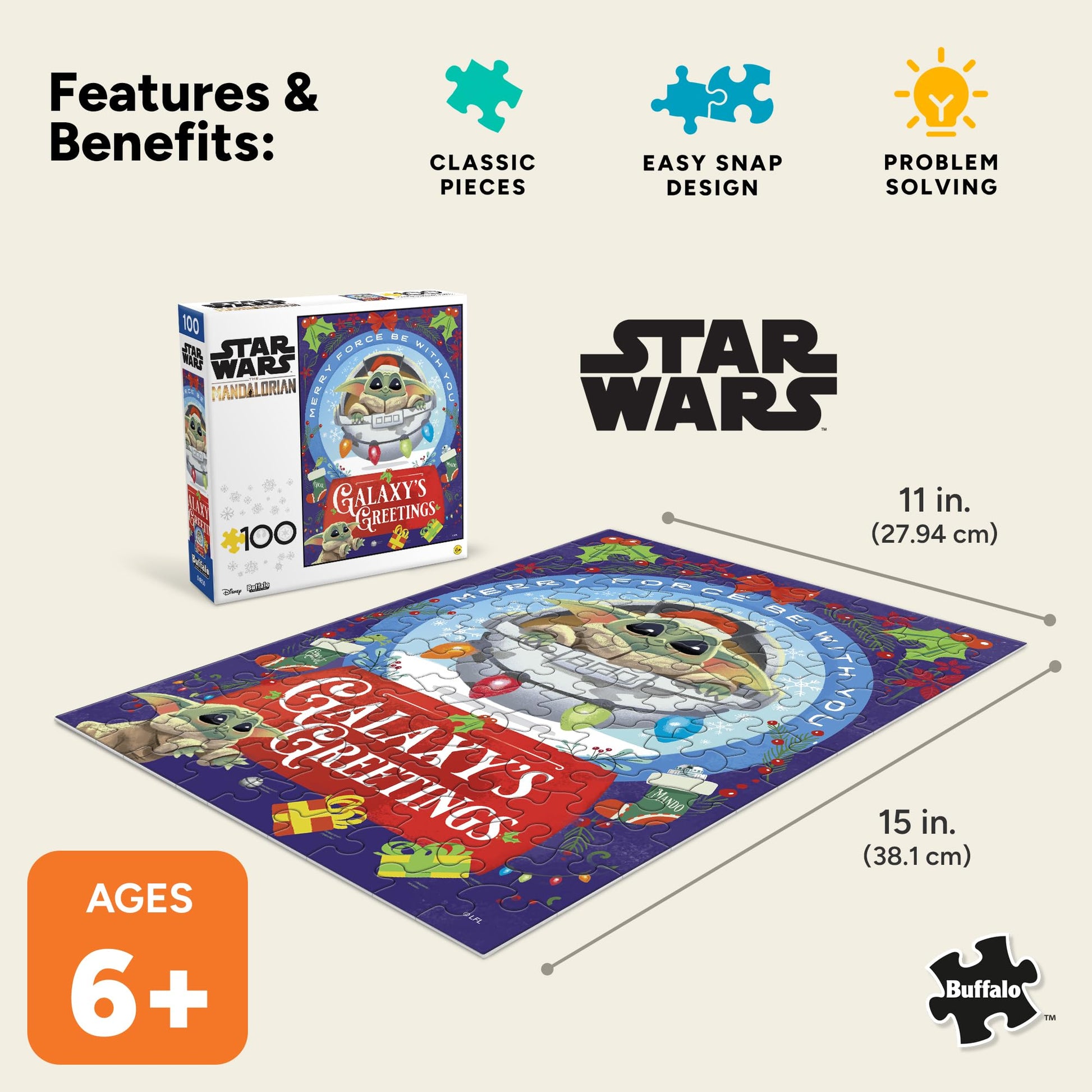 Buffalo Games - Star Wars Grogu 100 Piece Winter Puzzle Kids Ages 6-8
