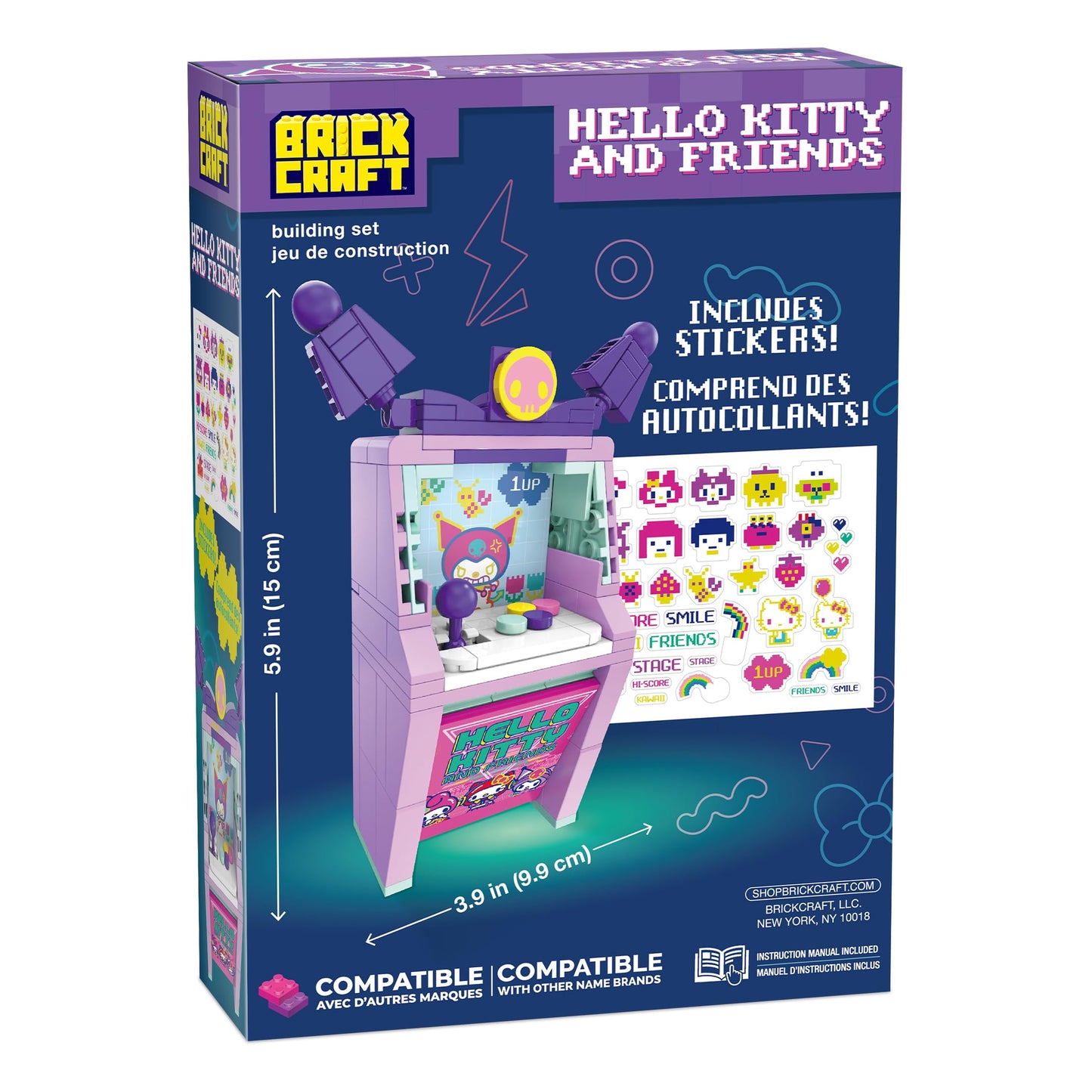 Brickcraft Hello Kitty and Friends Kuromi Arcade Building Set - 111 PCS Construction Toy for Ages 12+, Includes Stickers, Collectible Mini Arcade