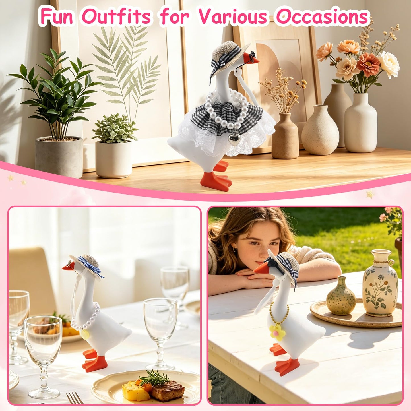 Estedro 6 Set Desk Goose Outfits 7 Inches 18 PCS Mini Porch Goose Clothes with Cute Hat Necklace Dresses and Sunglasses Funny Desk Goose Accessories
