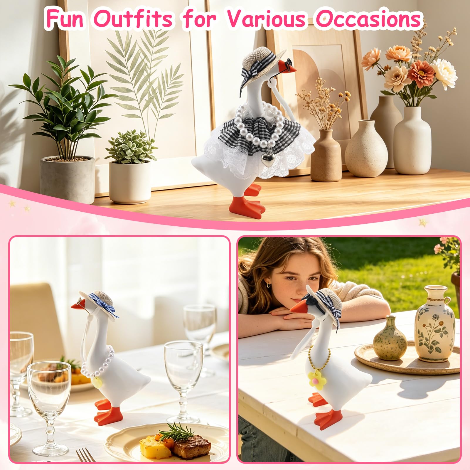 Estedro 6 Set Desk Goose Outfits 7 Inches 18 PCS Mini Porch Goose Clothes with Cute Hat Necklace Dresses and Sunglasses Funny Desk Goose Accessories