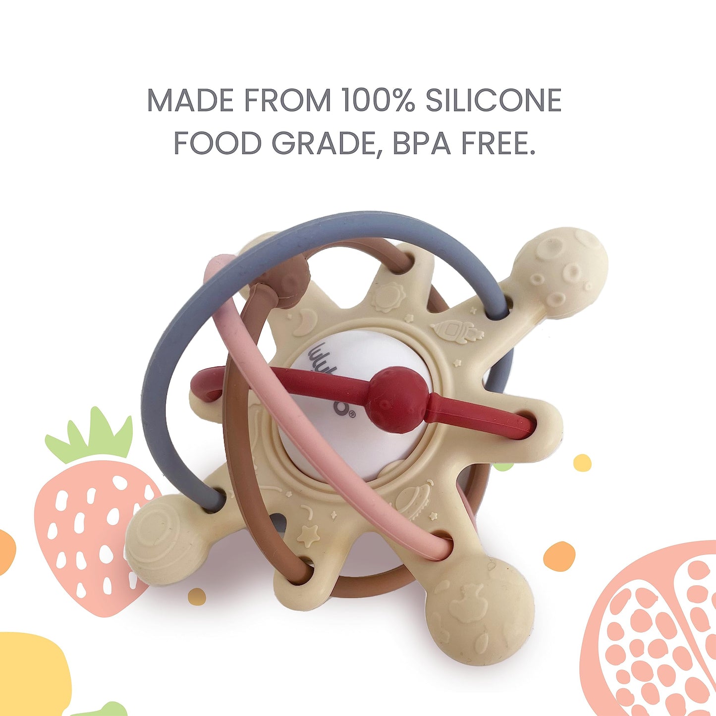 Lulyboo Baby Silicone Sensory Teething Planet - BPA-Free, Easy Grip, Self-Soothing Relief for Teething 0-12 Months, Hypoallergenic, Stimulates Motor