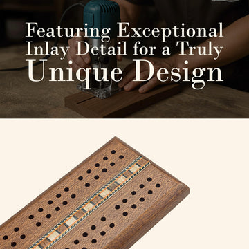 Sterling Games Wooden Cribbage 12 inch Double Track Cribbage Board with Rich Italian Inlaid for 2 Players Playing Cards Included