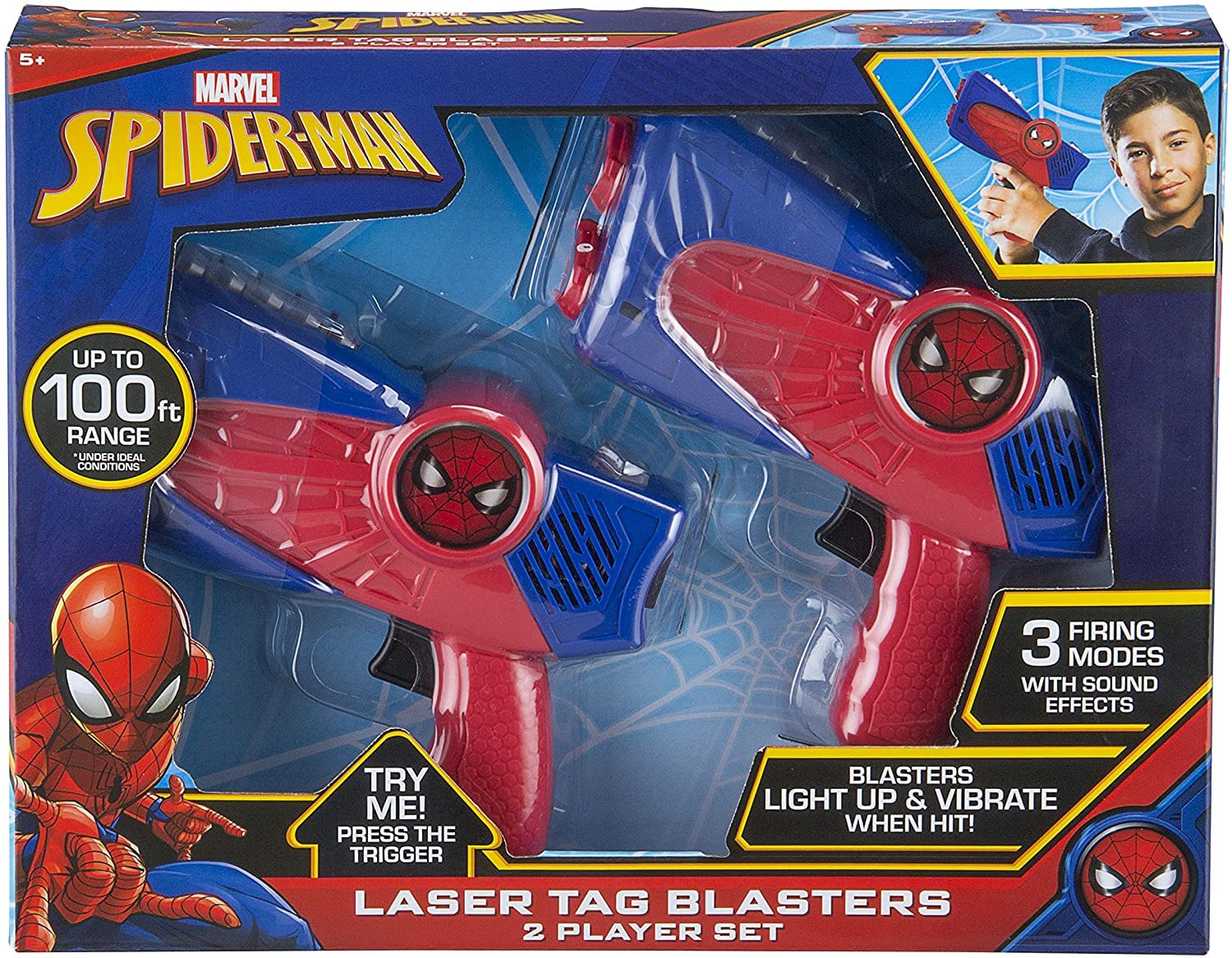 eKids Spiderman Laser-Tag for Kids Infared Lazer-Tag Blasters Lights Up & Vibrates When Hit