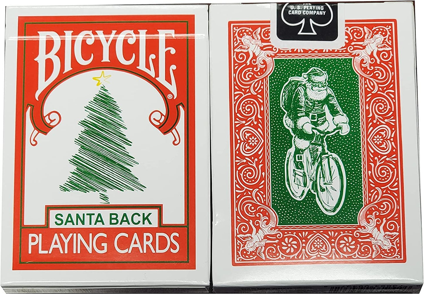 Lot 2 Bicycle Playing Cards Santa Back Decks Red and Green