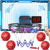 Awsoo Indoor Basketball Hoop for Kids, Mini Basketball Hoop with Electronic Scoreboard & LED Lights, Over The Door Basketball Hoop with 4 Balls, Slam