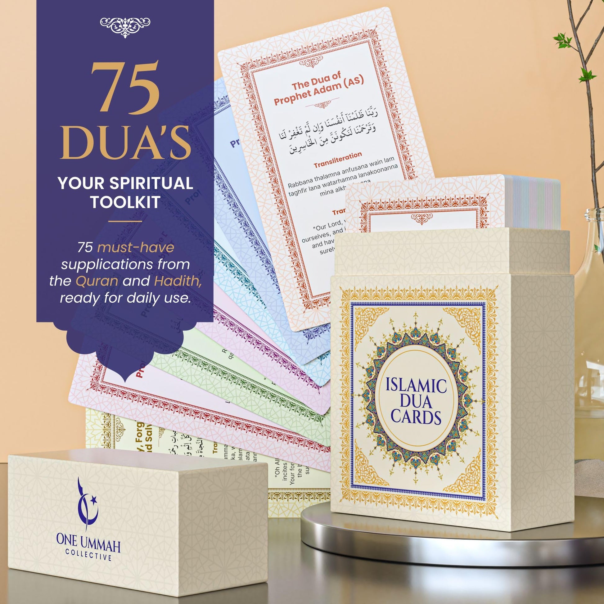 Islamic Dua Cards - 75 Essential Supplications with Translation, Transliteration & Story - Color-Coded by Emotions - for Kids & Adults - Quran