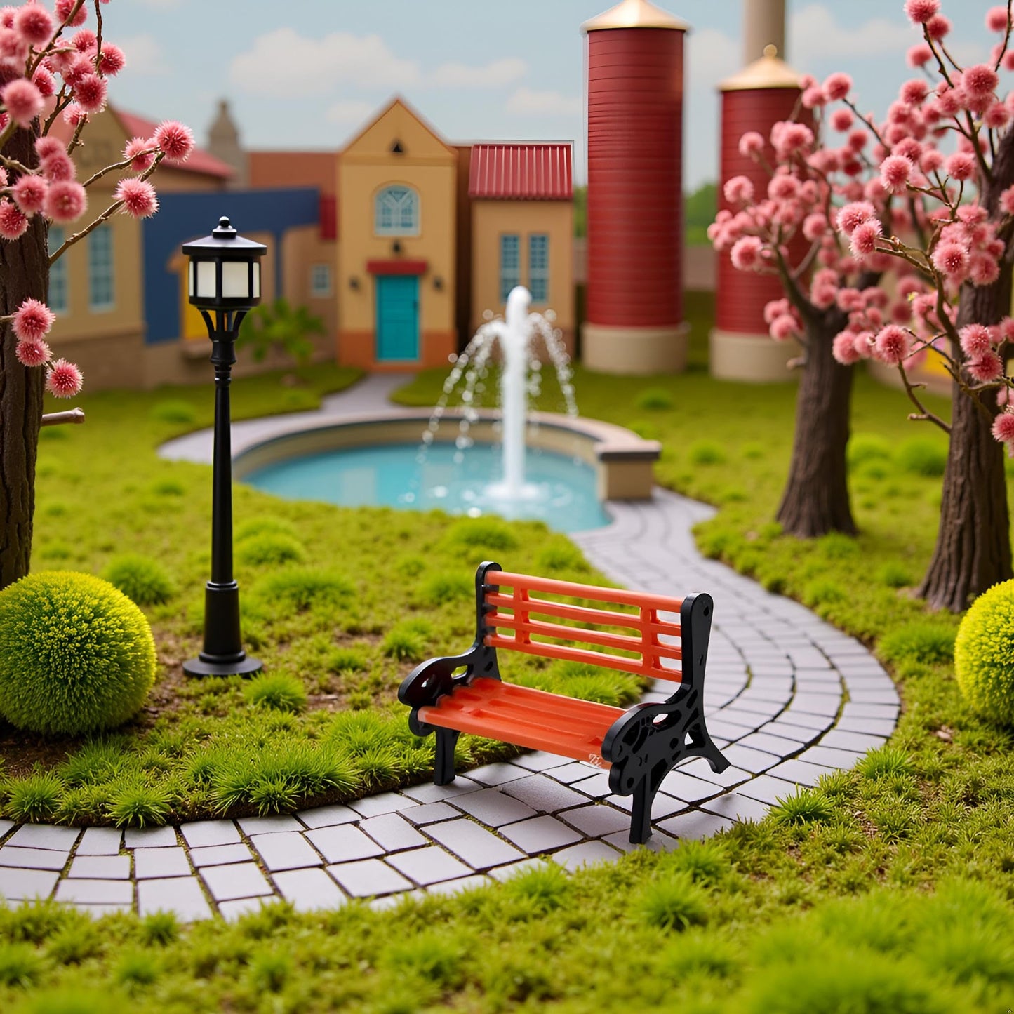 2Pcs Brown Miniature Park Bench Set, Street Seats and Garden Ornaments for Dollhouse and Fairy Garden Decor, Mini Bench Chairs for Train Platform