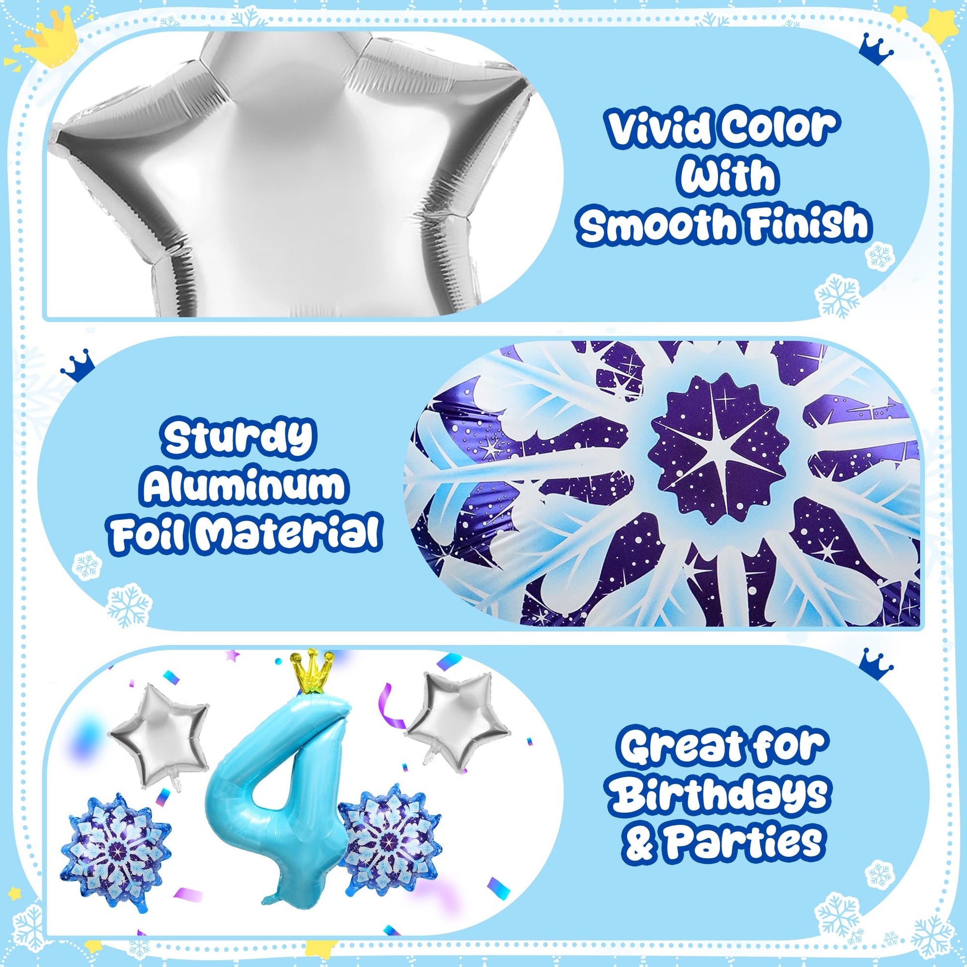 7Pcs 4th Birthday Party Decorations Balloons Snowflake Star Number Balloons