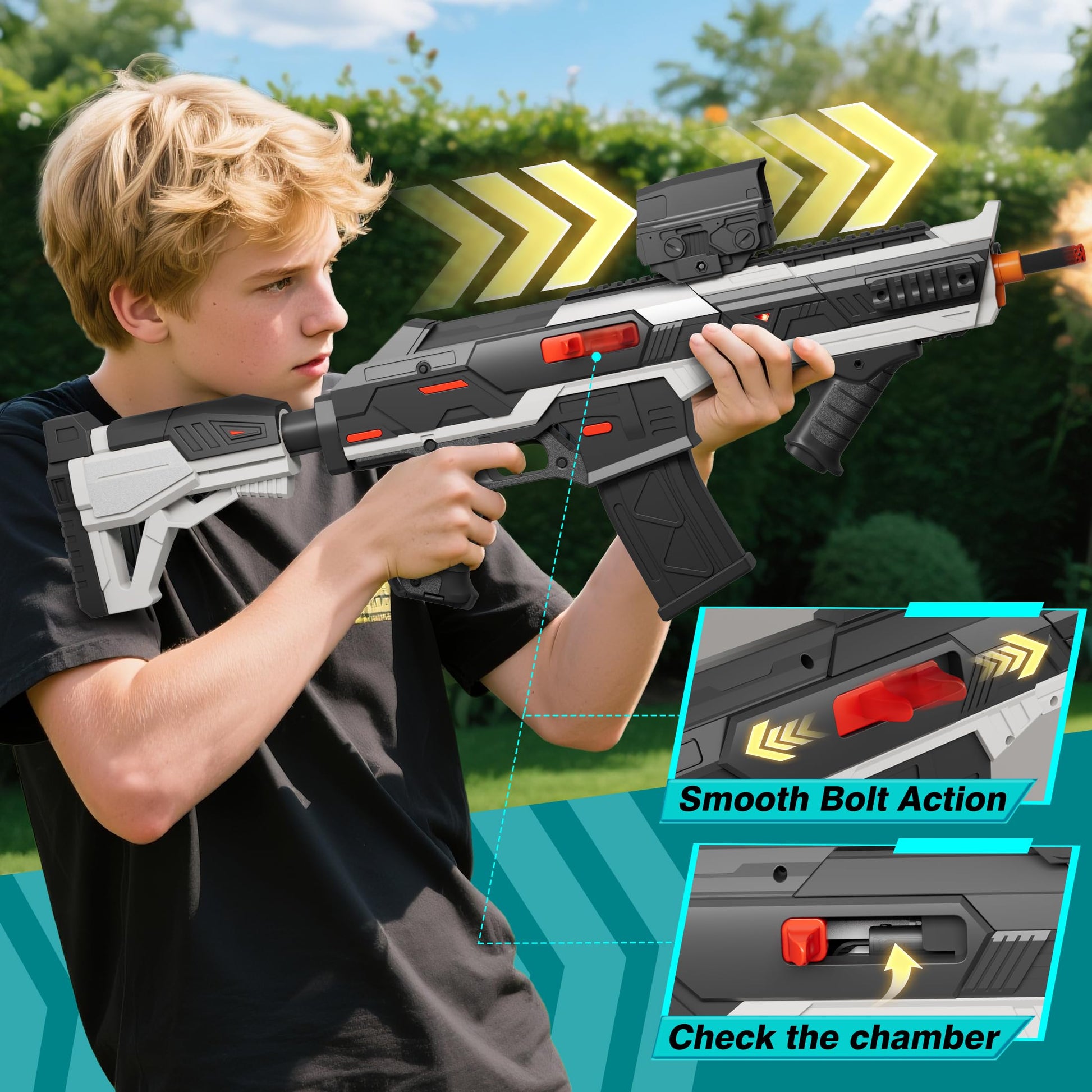 SOFITEN Electric Automatic Toy Gun Rifle Foam Dart Sniper Blaster with Adjustable Scope, Tactical Vest, Two Shooting Modes, Birthday Christmas
