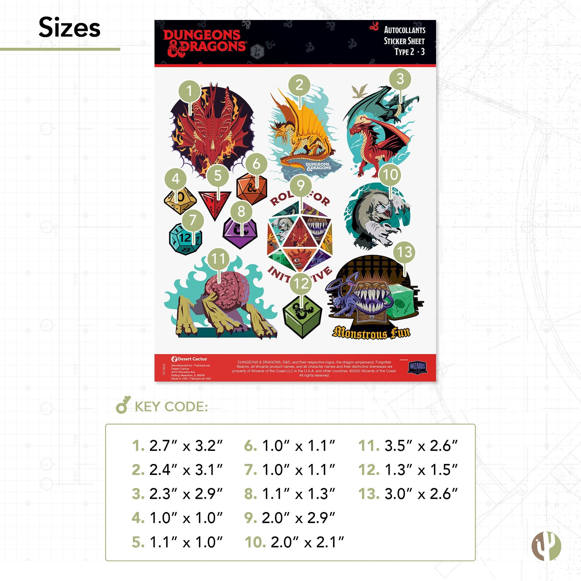 Desert Cactus Dungeons & Dragons Stickers - 13 D&D Decals Laptop Water Bottle Car Scrapbook Sheet Vinyl Decorations Birthday Favor Party Supplies