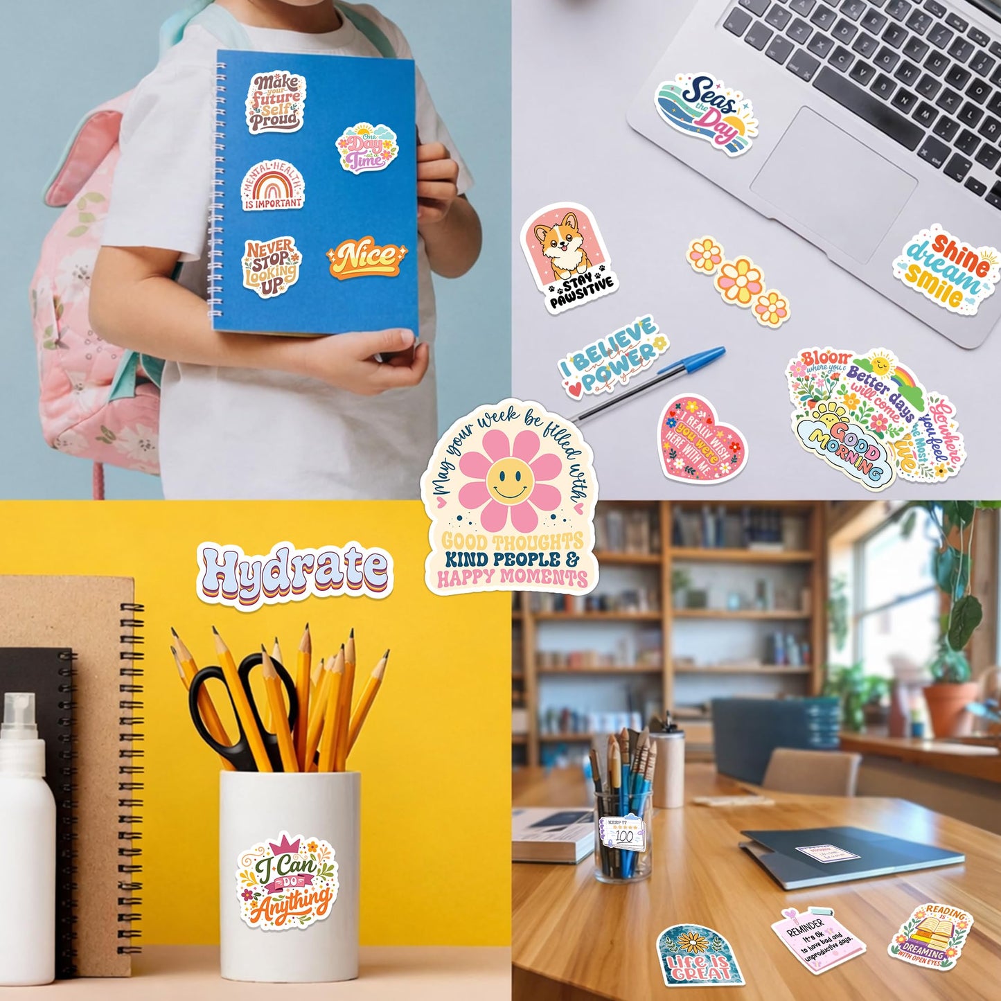 300PCS Affirmation Stickers, Holographic Motivational Sticker Pack, Positive Journal Encouraging Shiny Quotes for Kids, Teachers, Classroom