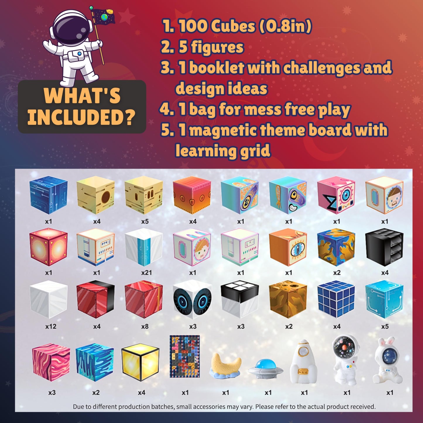 Yavvee 2-in-1 CubeQuest, 5 Figures, 100 Magnetic Building Cubes 0.8", 70+ Challenges & Dual-Sided Magnetic Theme Board, Magnetic Blocks Toy Building