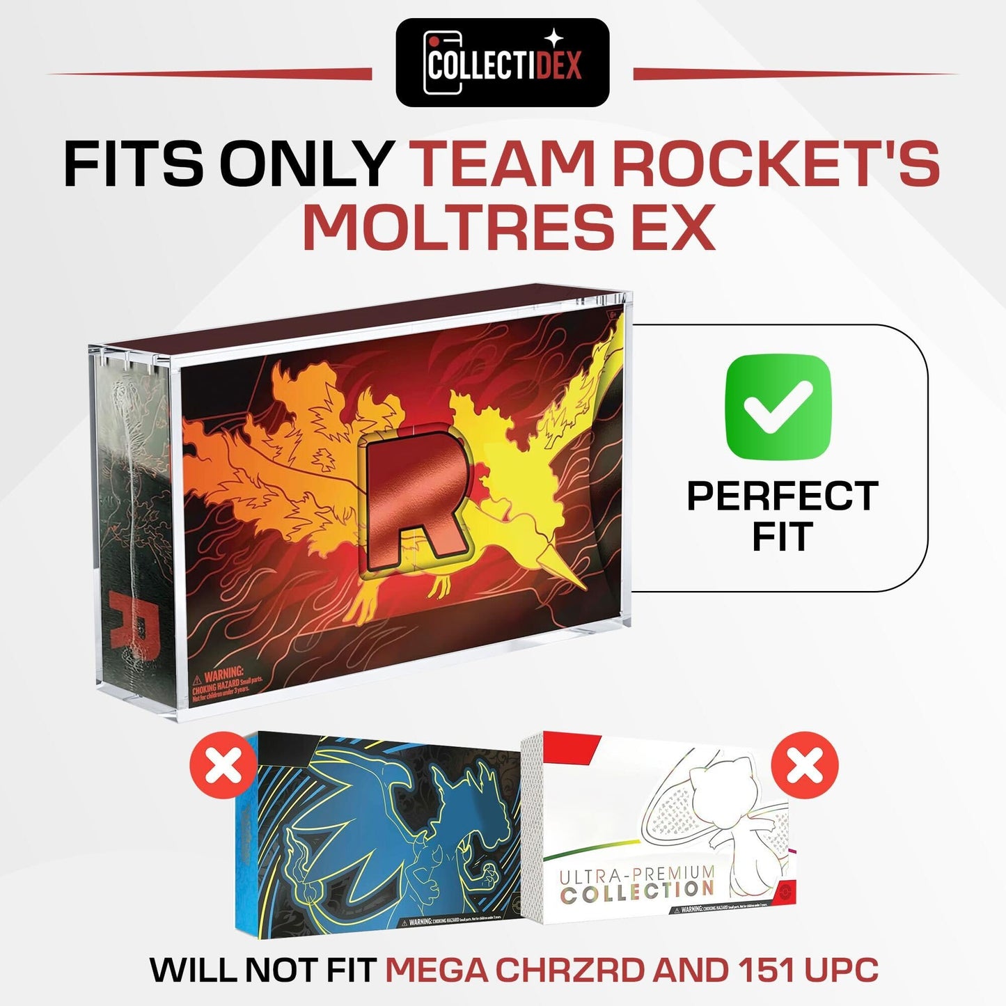 Collectidex Acrylic Display Case for Team Rocket's Moltres ex Ultra-Premium Collection UPC with Magnetic Lid 8 + 5mm Acrylic with 5x3mm Magnets