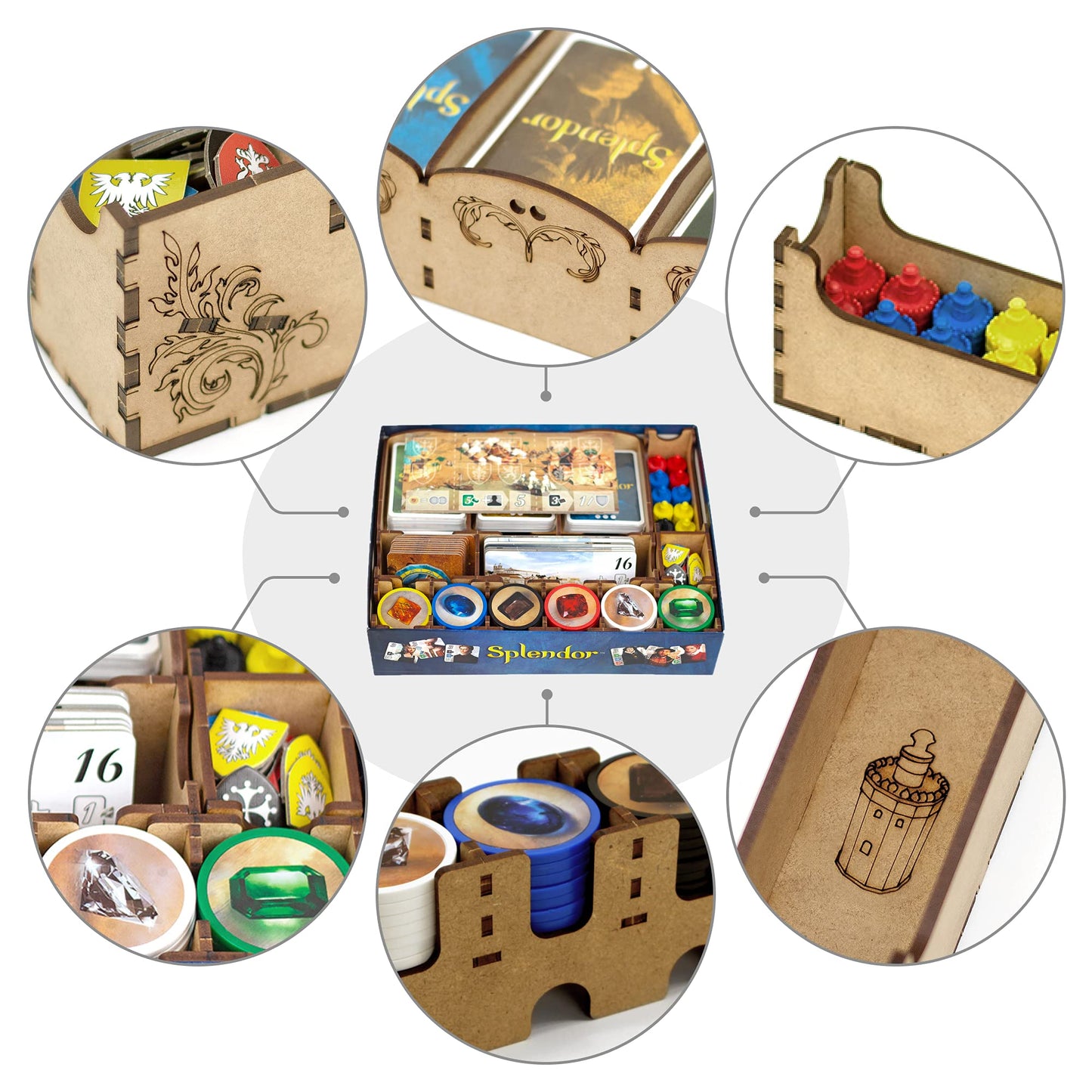 TowerRex Organizer for Splendor Board Game and Cities of Splendor Expansion, Storage Insert, Accessories Upgrade