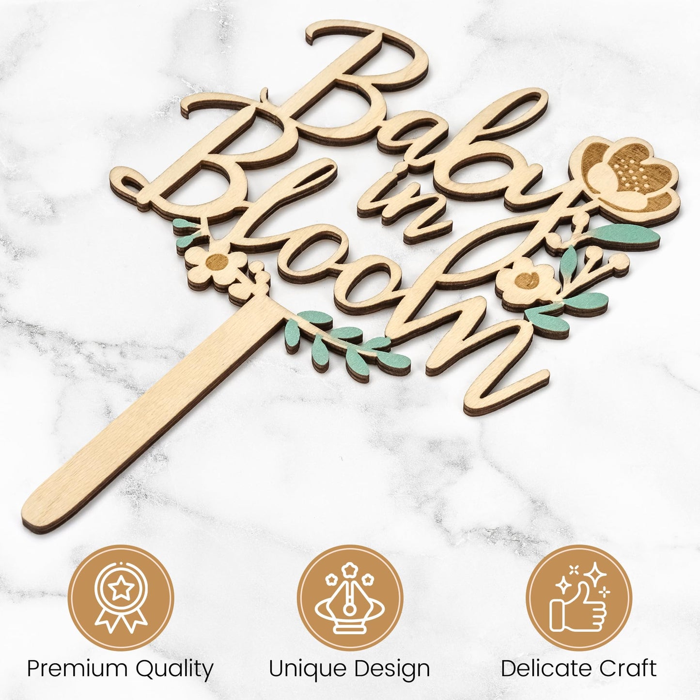 ZOUYEE Baby in Bloom Cake Topper for Baby Shower Decorations - Rustic Wooden Boho Floral Wreath Sign - Neutral Gender Reveal & Pregnancy Announcement
