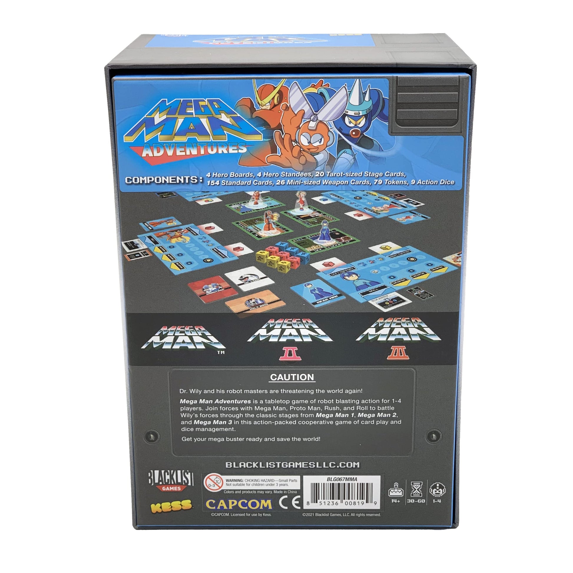 KESS: Mega Man: Adventures - Battle Board Game, Card & Dice Management, Iconic Boss Fights, Cooperative Robot Blasting Action, Ages 14+, 1-4 Players